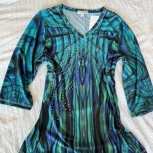 Fashion Bug Teal and Black Tunic Top